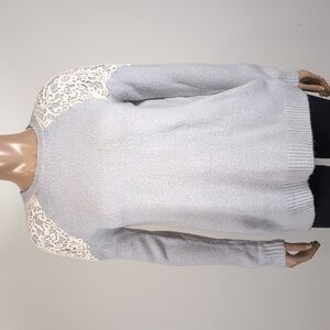 💠Forever 21 Crochet Overlay Sweater Winter Crew Neck Pullover Slouchy Ribbed